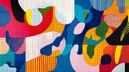 Abstract grid distortions in bold, vibrant hues