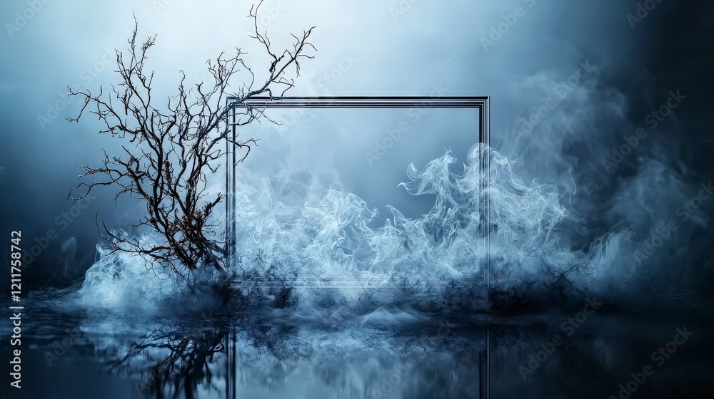 Poster ethereal mist and twisted branches abstract art dreamy landscape soft textures surreal viewpoint nat
