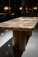 Elegant marble-topped table, wood base.