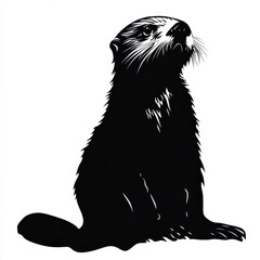 Fototapeta premium Silhouette of a sea otter looking up.