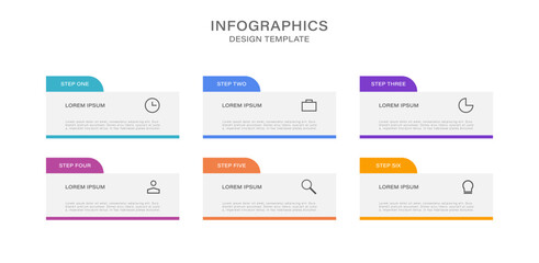Infographic concept for slide presentation with 6 point list and big box horizontal