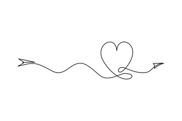Hearts Valentine Continuous Line Love Drawing. Heart Couple Trendy Minimalist Illustration. One Line Abstract Drawing. Wedding Minimalist Contour Art Pro Vector