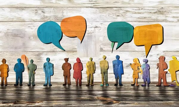 group of people with speech bubbles above their heads