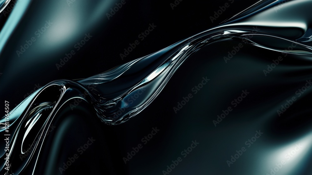 Poster a black and silver liquid with a wave pattern. the image is abstract and has a futuristic feel to it