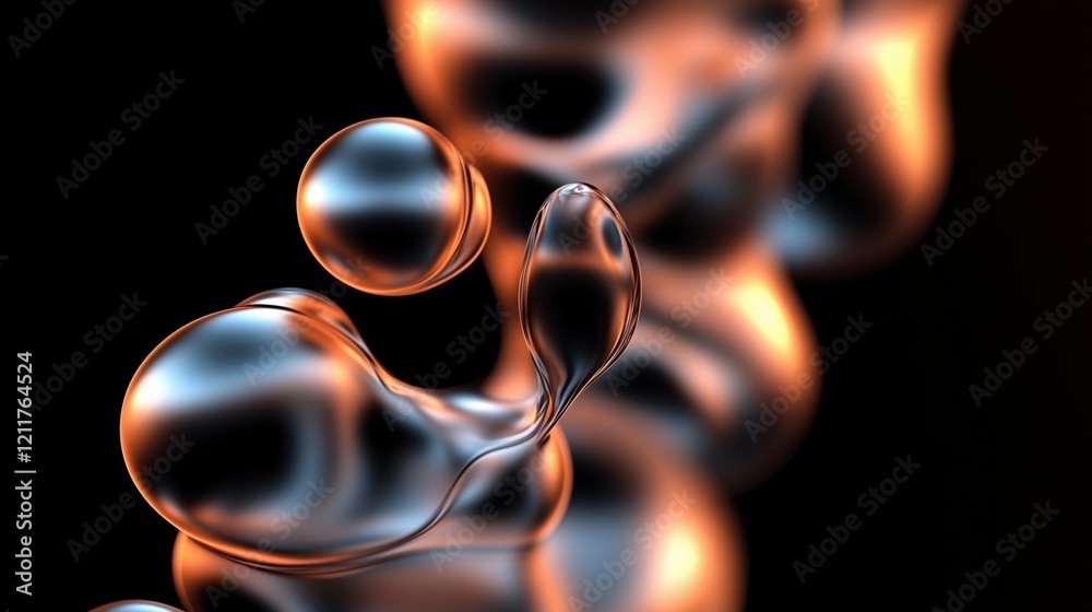 Aufkleber A series of shiny, metallic spheres are arranged in a line. The spheres are all different sizes and are arranged in a way that creates a sense of movement and fluidity. AI generated.