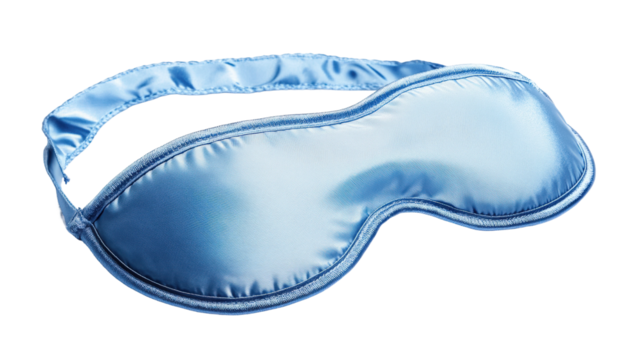 Comfortable blue sleep mask for restful nights and relaxation during travel or at home isolated on transparent background