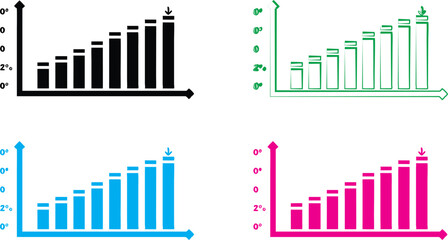 Icon set, no smoking symbol, circular design, stylized hand holding cigarette, crossed out symbol, black and white version, blue version, green version, pink version, minimalist graphics, vector illus