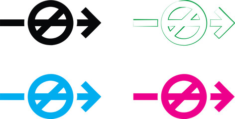 Icon set, no smoking symbol, circular design, stylized hand holding cigarette, crossed out symbol, black and white version, blue version, green version, pink version, minimalist graphics, vector illus