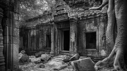 Fototapeta premium Mystical atmosphere Angkor Wat is imbued with an a_001