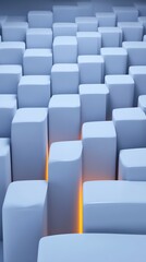 Abstract Light Blue Cubes Glowing Orange Center. AI Generated