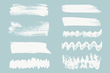Collection of Ink Brush Strokes. Big Bold Brush Stroke Lines Set. White thick grunge banners, underline and highlight brush textures for posters, presentations, ads 