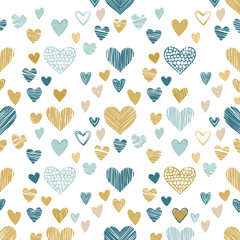 Seamless pattern with hearts. Holiday vector illustration. Design for card, poster, print. Cartoon colorful hearts isolated on white background