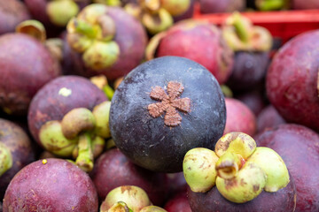 Close-Up of Freshly Harvested Mangosteens at a Local Market