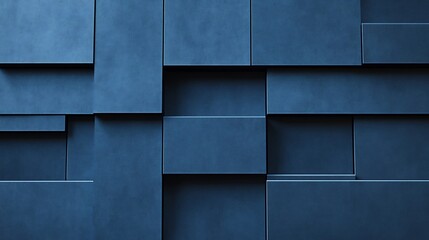 Naklejka premium Abstract Blue Geometric Wall Subtle Shadows Deep Texture. AI Generated