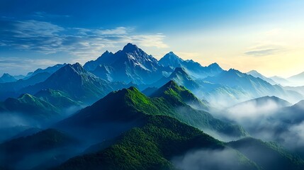 Obraz premium Majestic Mountain Landscape Under a Bright Blue Sky and Clouds