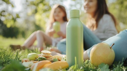 Family Enjoying a Sunny Day in the Park with Reusable Water Bottle