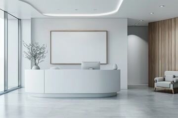 Pixel Perfect Picture of Wall Sign Company Logo Mockup in the Reception or Front Desk Room