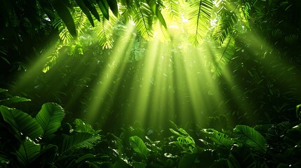 Sunlight Filtering Through Lush Green Jungle Canopy in Nature