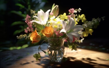 A Bouquet of Flowers in a Glass Vase