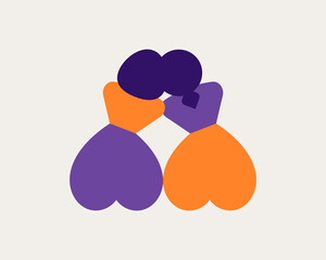 Two women sit side by side and take care of each other. Back view of female silhouttes for womens day. Sisterhood and community for girls. Vector abstract illustration