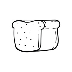 Simple Line Drawing of a Slice of Bread. Black and White Illustration