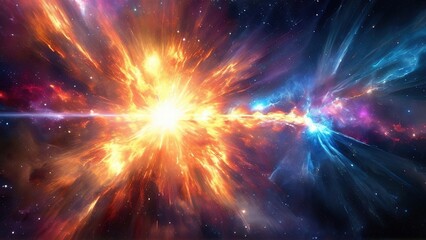 Obraz premium Cosmic explosion, nebula collision, space background, science fiction art, ideal for cosmic themes