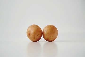 Fototapeta premium Two small potatoes sit side by side on white background