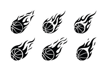 Basketball flaming fire, element emblem logo with black color vector, illustration template free editable