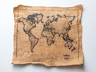 vintage world map on aged paper, showcasing historical locations and details