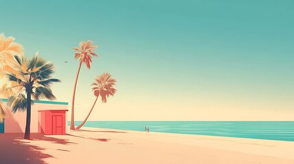 Obraz premium Minimalist beachside illustrations with soft gradients