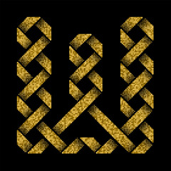A unique golden knot motif, featuring intricate loops and braids on a black canvas. Great for modern designs, digital art, or premium packaging.