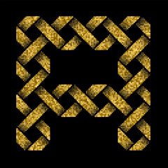 A golden geometric pattern in Celtic knot style on a black background. Perfect for decorative designs, invitations, or vintage-inspired projects.
