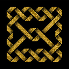 A sophisticated golden knot design with interlocking elements on a dark backdrop. Ideal for luxury branding, digital art, or elegant stationery.
