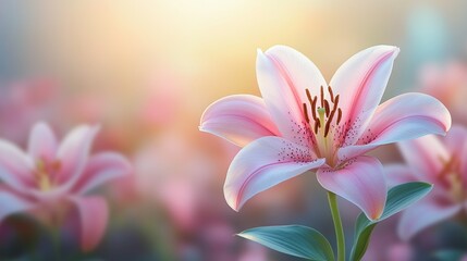 Fototapeta premium Pink Lily Flower in Soft Light: A Stunning Bloom