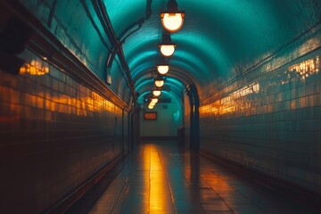 Mysterious Underground Tunnel with Vintage Lighting