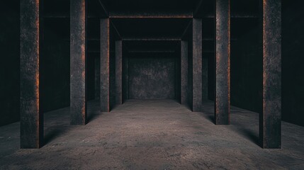 Obraz premium Close-Up View of an Empty Industrial Warehouse Interior with Concrete and Metal Elements