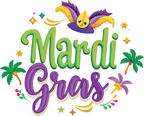 Festive Mardi Gras Logo with Mask and Crown