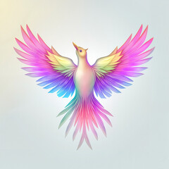 Fototapeta premium Modern vector design of bird with glowing colorful feathers on pastel background