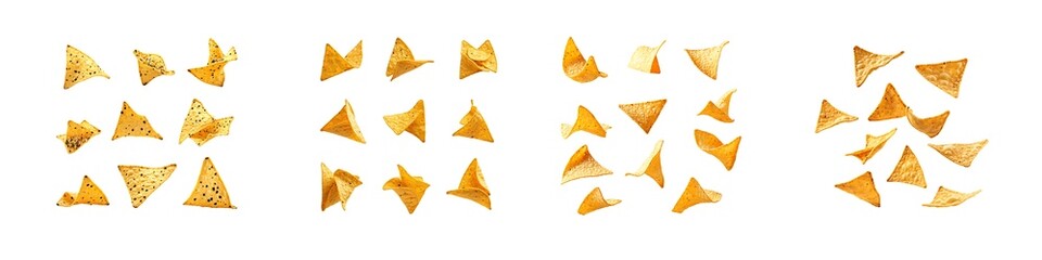 Naklejka premium Set of corn chips nachos isolated on transparent background
