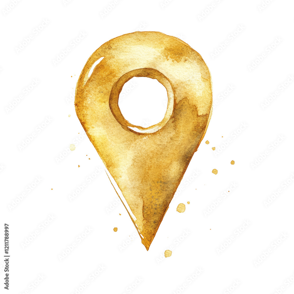 Poster Golden Watercolor Map Location Pointer Icon