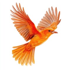 Obraz premium A fiery bird in flight, a simple vector illustration on a white background, without shadows, in an orange hue