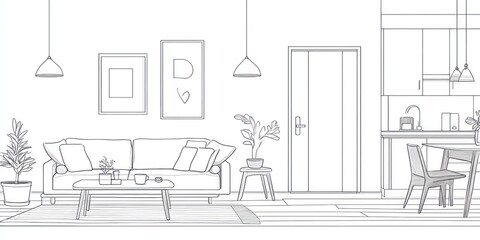 Modern Apartment Living Room Kitchen Design Sketch