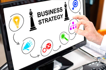 Business strategy concept on a computer monitor