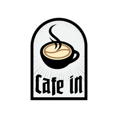Coffee cafe with sunrise. Coffee morning, coffee cafe logo illustration design template