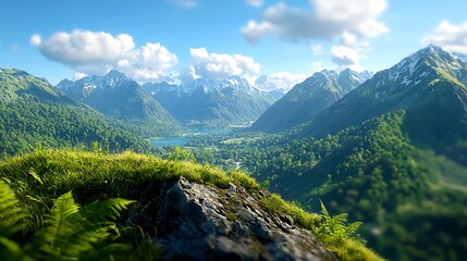 Fototapeta premium Majestic Mountain Landscape with Lush Greenery and Clear Sky