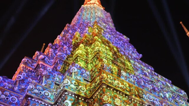 Projection mapping and light show at Wat Pho (Temple of Reclining Buddha) in BangkokProjection mapping, light projection show, light projection, show, performance, light and sound, video mapping, mult
