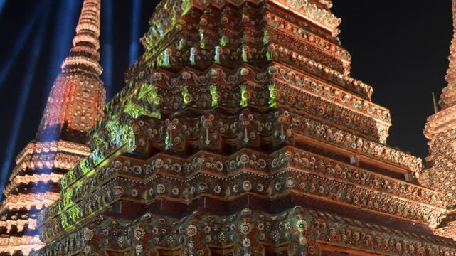 Projection mapping and light show at Wat Pho (Temple of Reclining Buddha) in BangkokProjection mapping, light projection show, light projection, show, performance, light and sound, video mapping, mult