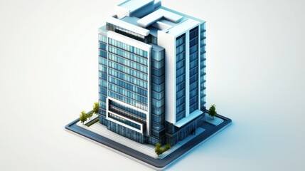High-resolution 3D business building with detailed features.