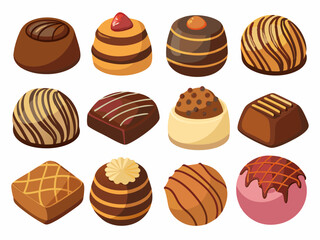 Elegant Collection of Chocolate Truffles and Pralines: Gourmet Sweet Treats in 12 Unique Designs.