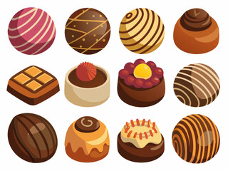 Elegant Collection of Chocolate Truffles and Pralines: Gourmet Sweet Treats in 12 Unique Designs.